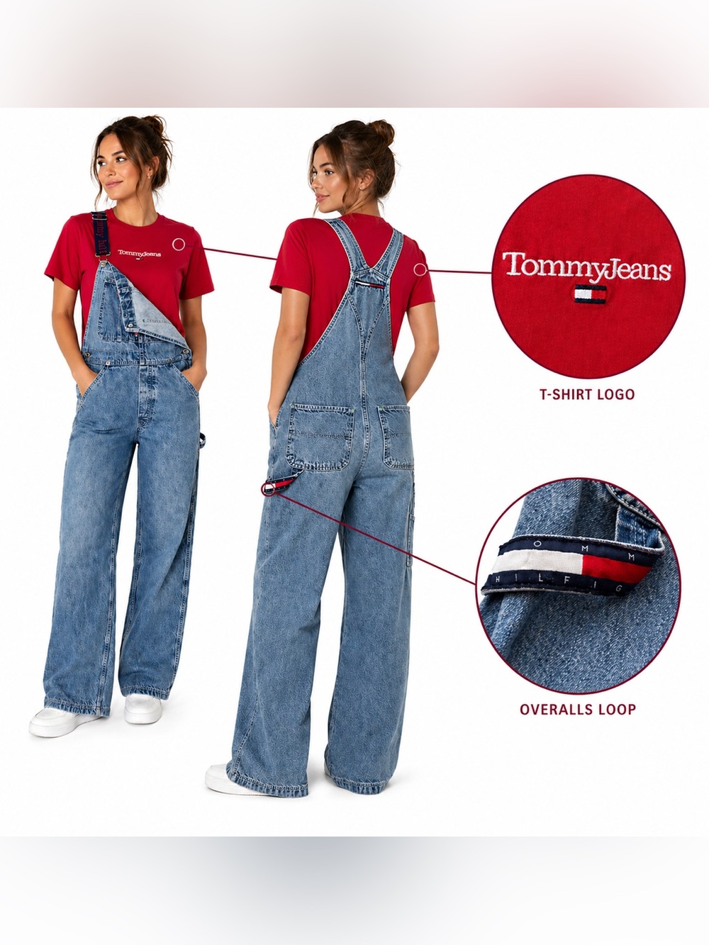 Vintage 90s Tommy Hilfiger Tommy Jeans Denim Overalls Small & Logo Tee M Set Y2K